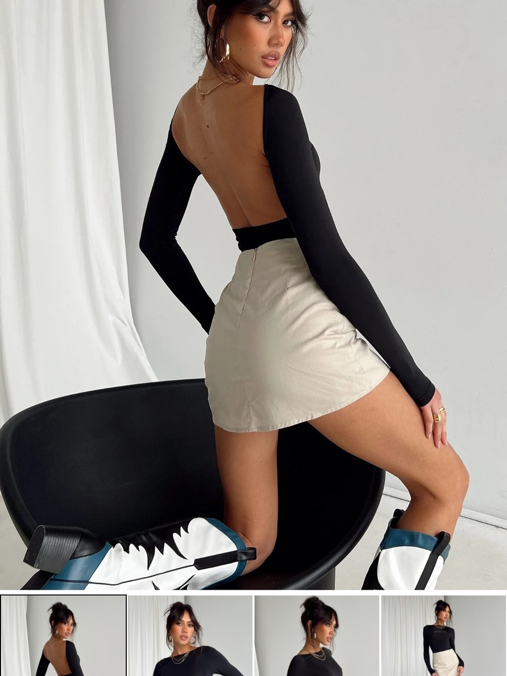 Princess Polly Black Long-Sleeve Open-Back Bodysuit